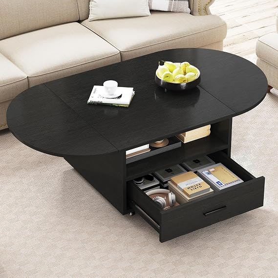 IBF Foldable Coffee Table for Living Room Wooden Coffee Tables 120cm Black