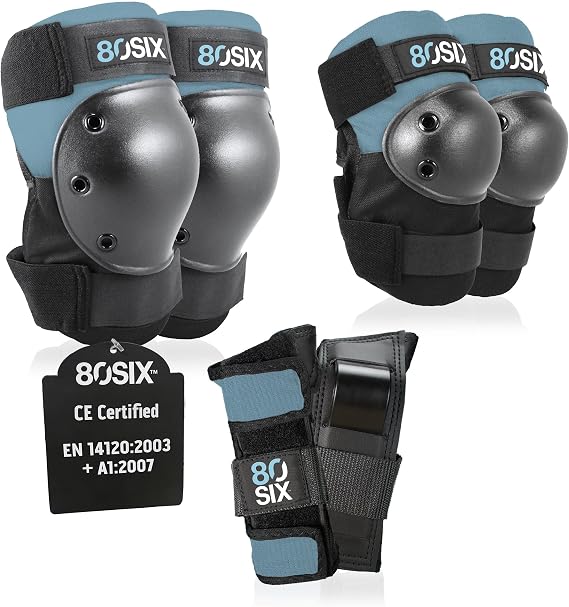 80SIX Certified Knee Pads Elbow Pads Wrist Guards for Kids, Teens & Adults, 6 in 1 Protective Gear Set for Roller Skates, Skateboard, Bike, Scooter, Inline Skates BMX Multi-Sport