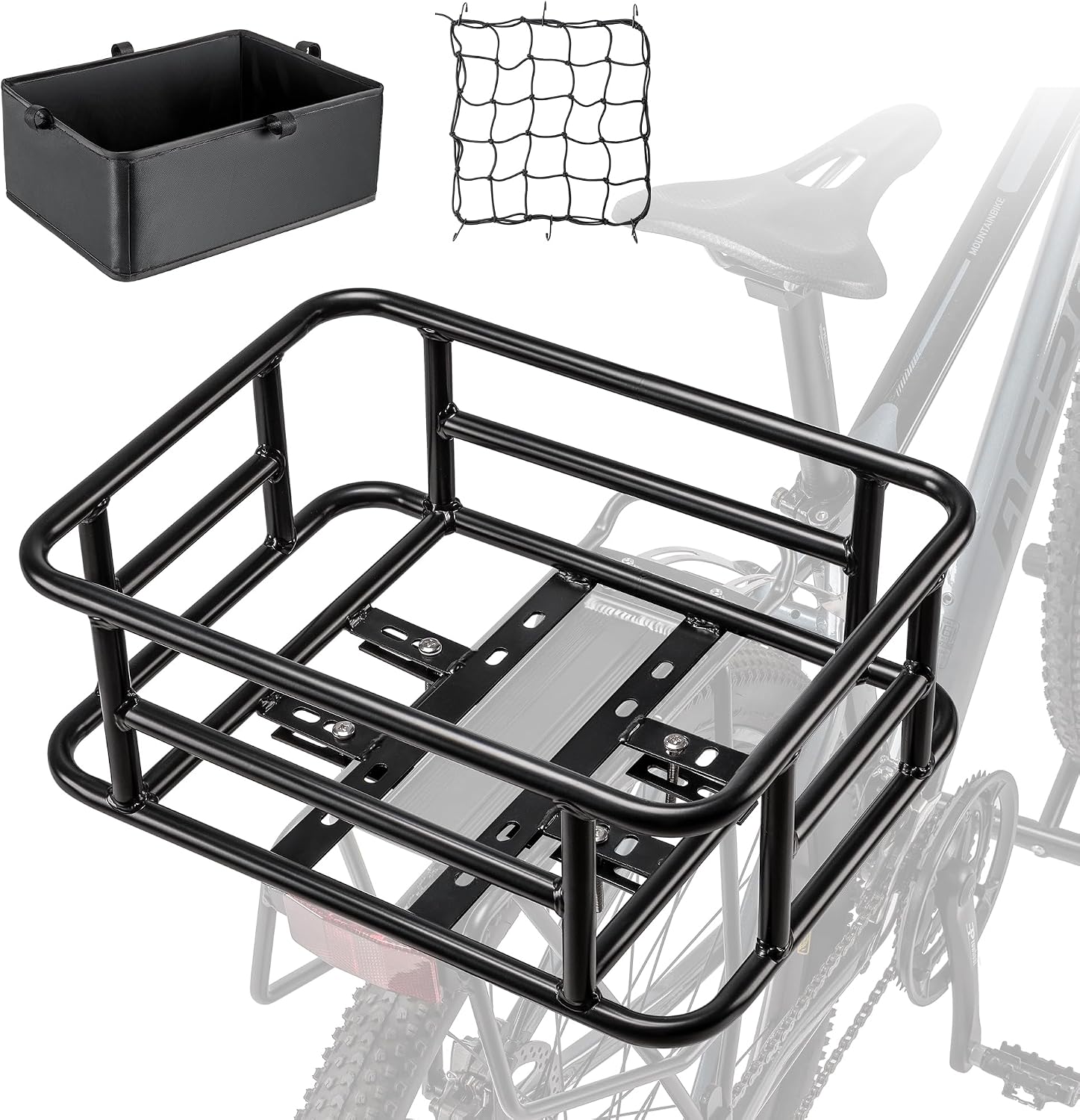 CXWXC Rear Bicycle Basket with Cargo Net and Liner, Load Capacity up to 6 kg and Volume 10 L, Bicycle Basket for Bicycle, E-Bike, Electric Bicycle