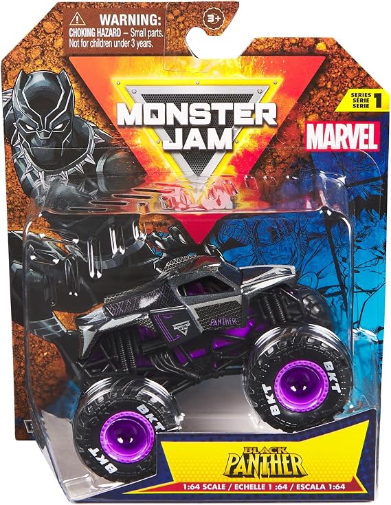 Monster Jam Marvel 2024 Scale 1:64 Monster Diecast Truck Series 1 with Flag: Black Panther