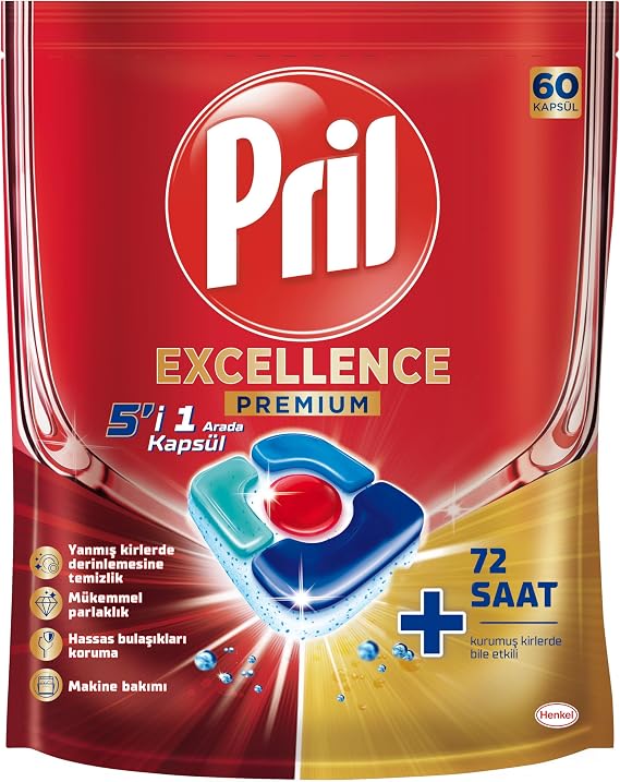 Pril Excellence 5'i 1 Arada Bulaşık Makinesi Deterjanı, 60 Kapsül