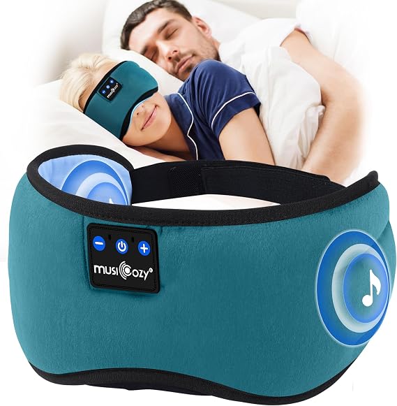 MUSICOZY Breathable Sleep Mask Headphones, 100% Blackout for Side Sleepers