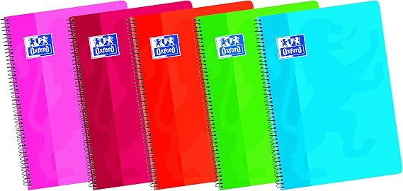 Oxford, A5 Notebooks, White, Softcover, 80 Sheets, Pack of 5, Assorted Colors