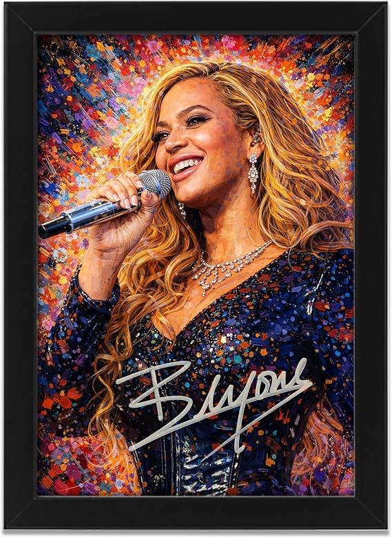 AllStarMedia Tribute to Beyoncé Inspired Music Poster Print | Fan Art Style Pop Music Icon Wall Art | Contemporary Music Home Décor Artwork | Premium Limited Edition Print | A4 Framed (30 x 21 CM)