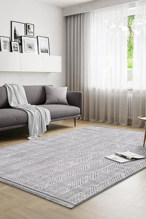 Yalın Modern Dokuma Halı Kaymaz Tabanlı Yıkanabilir Salon ve Oturma Odası Halısı 5577 Krem Gri