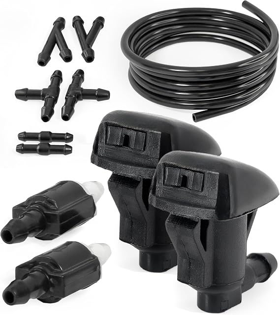 Click&Fit Windscreen Washer Nozzles Extended Kit Compatible with Toyota Corolla 2005-2012, Avensis 2003-2008, LC Prado, Camry Solara Sienna – Wiper sprayers, 2 Check valves, Rubber Hose, Connectors