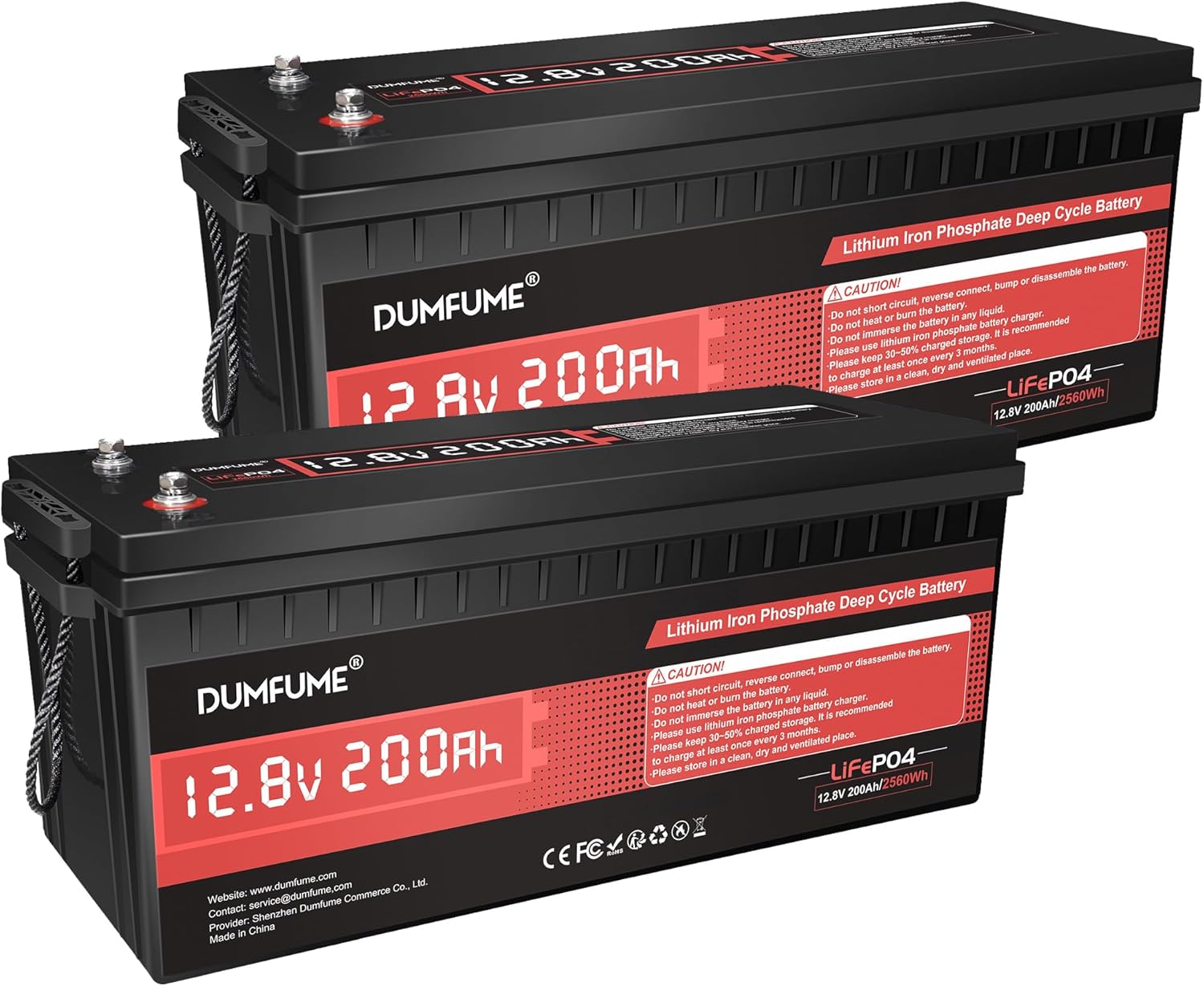 Pack of 2 12 V 200 Ah LiFePO4 Lithium Battery 2560 Wh Capacity 200 A BMS 15000 Cycles 10-Year Life Ideal for Motorhome Solar Energy Storage Camping & Home Batteries
