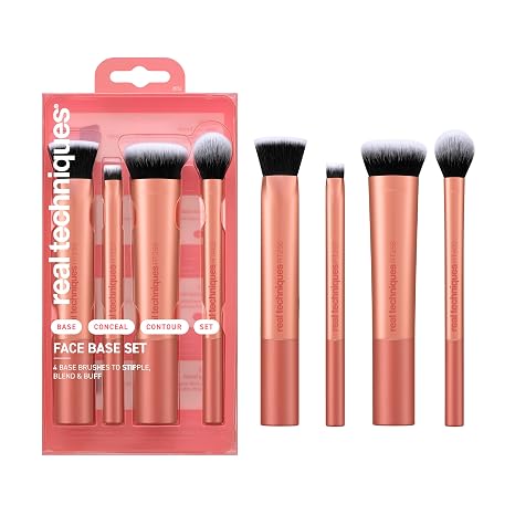 Real Techniques Face Base Makeup Brush Kit For Concealer Foundation Contour Works With Liquid Cream & Powder Products Staples For Blending & Buffing 4-Piece Set