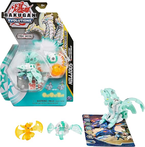 BAKUGAN Evolutions, Nillious with Nano Riptide and Chrysalin Platinum Power Up Pack, True Metal Action Figure, 2 Nanogan, 2 BakuCore, 2 Ability Cards, Kids’ Toys for Boys, Ages 6 and Up
