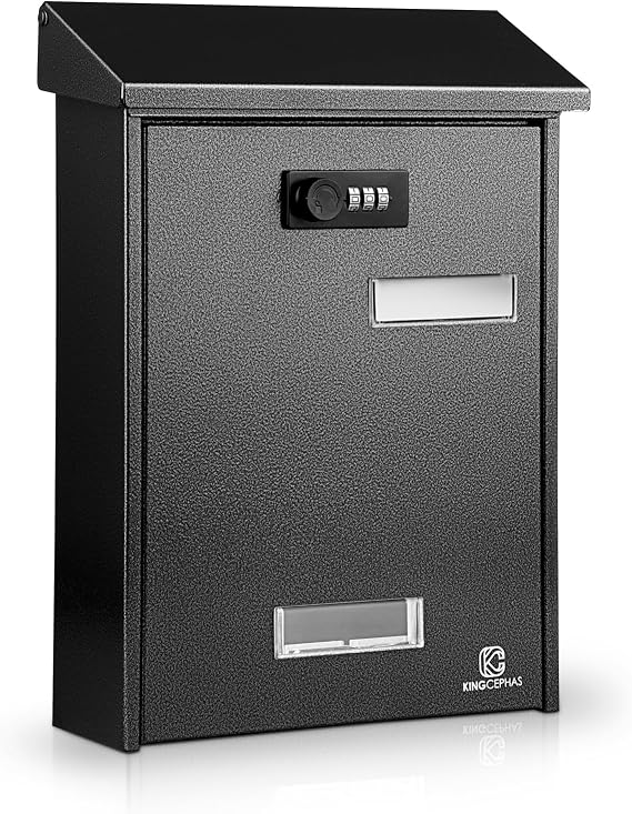 KINGCEPHAS Post Box,Wall Mounted Letterbox with Combination Lock (Black)