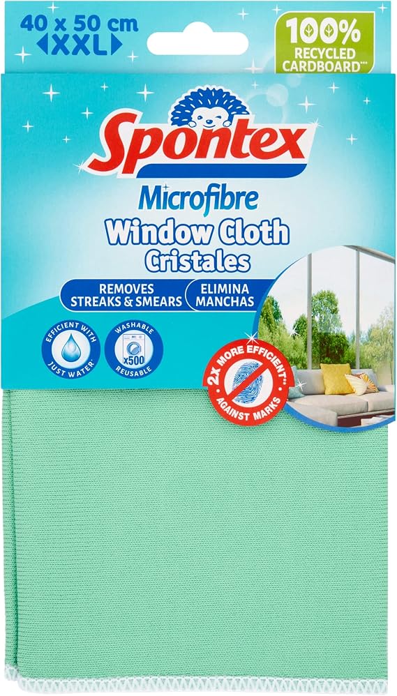 Spontex Microfibre XXL Window Cloth | 40 x 50cm | Removes Streaks & Smears