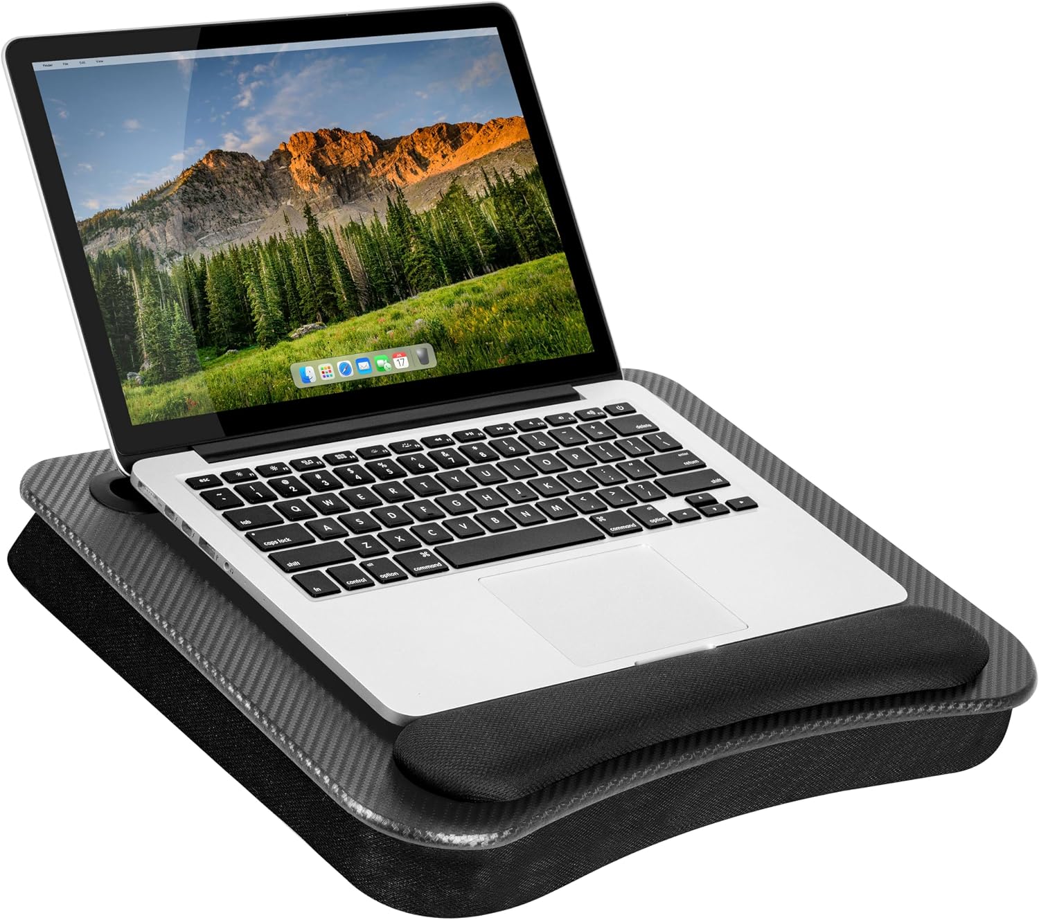 LAPGEAR Memory Foam Lap Desk with Wrist Rest and Media Slot - Medium - Black Carbon - Fits up to 15.6 Inch Laptops and Most Tablet Devices - Style No. 91338