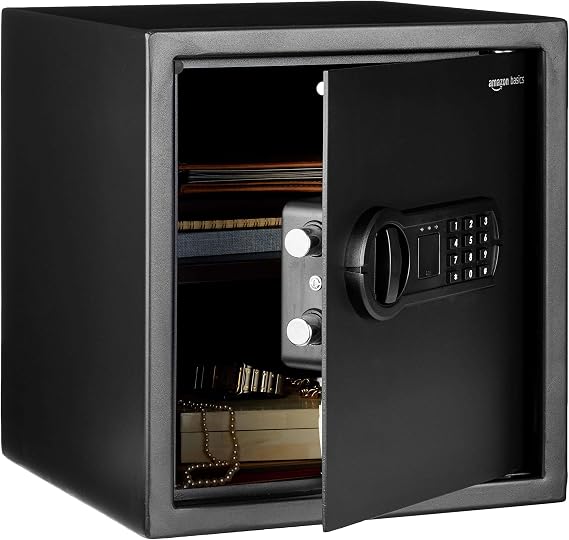 Amazon Basics Home Electronic Steel Safe Box with Programmable Digital Keypad Lock for Jewelry, Money and Valuables 34L 13 x 13 x 36 cm Black