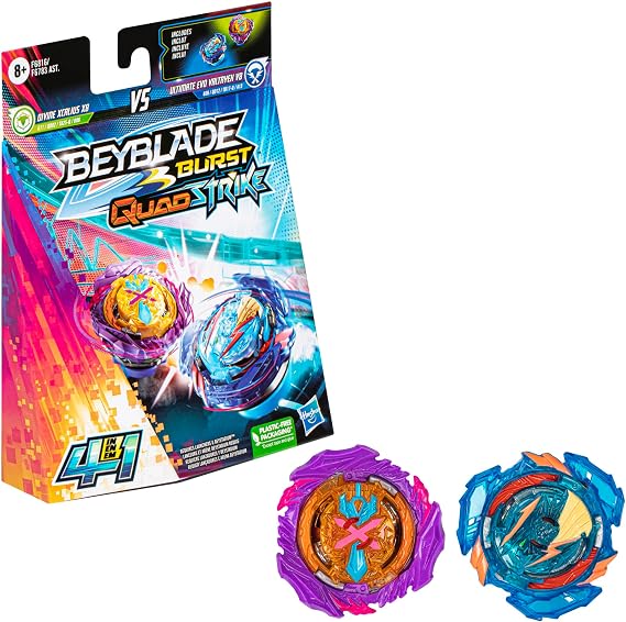 ベイブレードバーストクアッドストライクアルティメットEvo Valtryek V8とディバインXカリウスX8スピニングトップデュアルパック、2つのバトルゲームトップトイ、対象年齢8歳以上
