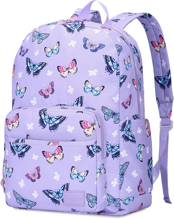 VASCHY School Backpack, Lightweight Bookbag Schoolbag for Kid Girls Casual Basic Simple Rucksack Daypack for Teen Girls Butterfly