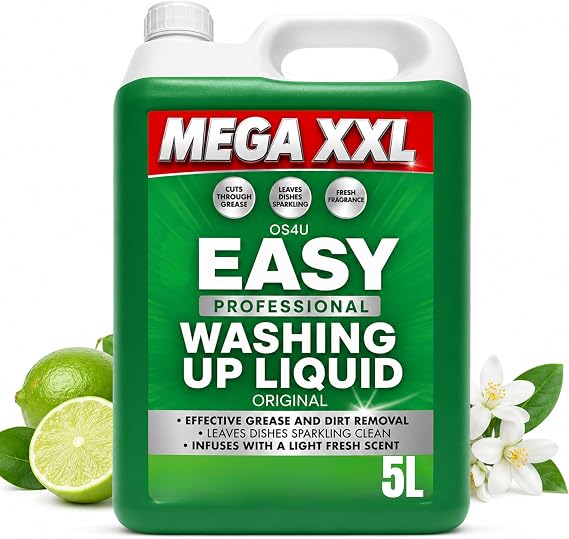 Washing Up Liquid 5 Litres, Concentrated Lemon Dish Soap, Bulk Catering & Commercial Dishwashing, Powerful Grease Remover, Gentle on Hands, Bulk Large Economy Refill for Home & Restaurant