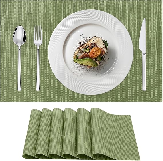 45x30cm Table Mats Set of 6, Non-Slip Heat Resistant Place Mats, Waterproof Washable Dining Place Mats for Dining Room, Kitchen, Hotel (Green）