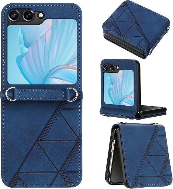 Samsung Galaxy Z Flip 6用ケース、クレジットカードホルダー付きプレミアムPUレザーウォレットケース、キックスタンドマグネット開閉、耐衝撃フリップフォリオ保護カバー Galaxy Z Flip 6 Blue YBS用
