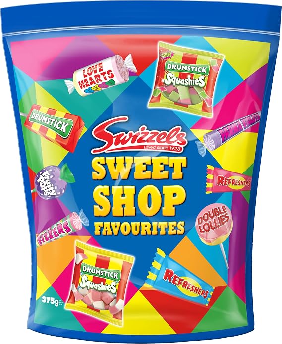 Swizzels Sweet Shop Favourites Pouch 375g, Assorted Retro Sweets with Love Hearts, Refreshers, Drumstick Lollies & Squashies, Sharing Candy Bag