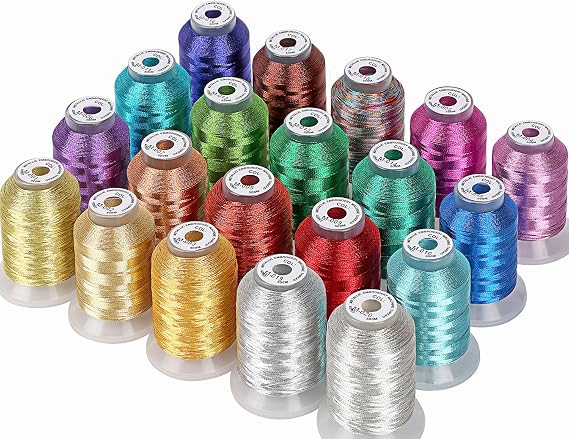 New brothread 20 Assorted Colours Metallic Machine Embroidery Thread Kit 500M Each Spool for Computerized Embroidery and Decorative Sewing