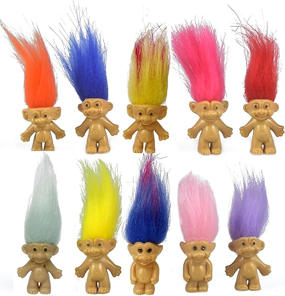 10PCS Mini Troll Dolls, Assorted Hair Colors Vintage Troll Action Figures 1.2" Adorable Cake Toppers, Cute Little Guys for Collection, Crafts & Party Favors