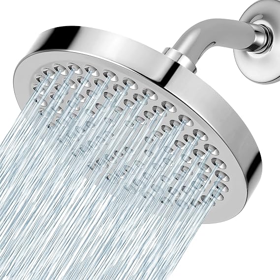Voolan High Pressure Shower Head, 6" Fixed Shower Head, Luxury Chrome Finish, Angle Adjustment and Easy Installation in 1 Min No Tools Needed, Round
