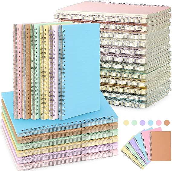 24 Pcs A5 Spiral Lined Notebook, 50 Sheets/100 Pages Wirebound Notepad