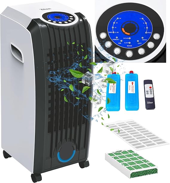 3 in 1 Aircooler 8 Litres Mobile Air Conditioning Device Air Purifier Air Purifier Air Fan with Remote Control Air Cooler Air Humidification Air System Timer 3 Stages