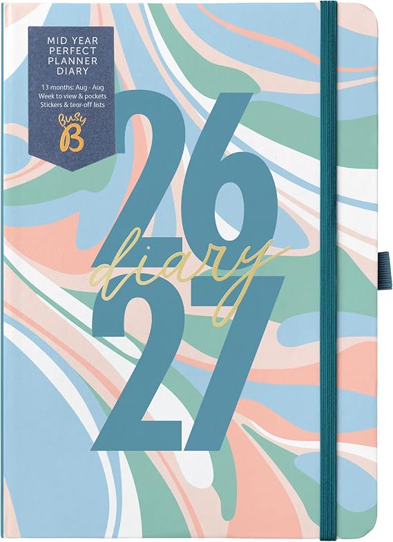 Busy B A5 Weekly Academic Diary Aug 2026-Aug 2027 - Marble Cover