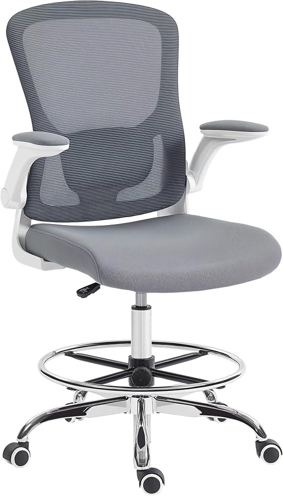 HOMCOM Draughtsman Chairs, 4D Lumbar, High Rise Office Chair, Charcoal Grey