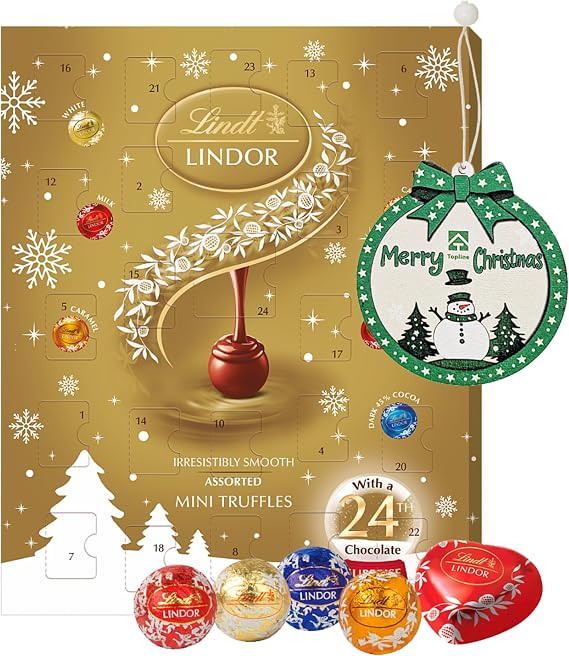 Assorted Lindt Chocolates Advent Calendar 2025 - Mini Truffles 24 Days Christmas Countdown Advent Calendar 117g with Topline Tree Decoration. Christmas Gifts for Women, Gifts for Colleagues