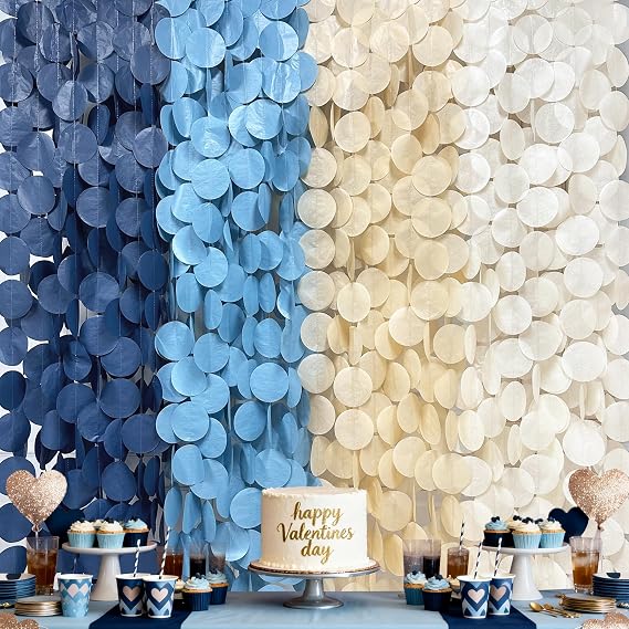 205Ft Ombre Dusty Blue Khaki Beige Tissue Paper Streamer Navy Blue Big Circle Dots Hanging Garland Backdrop Polka Dot Bunting Banner for Boys Nautical Graduation Birthday Wedding Baby Shower Party