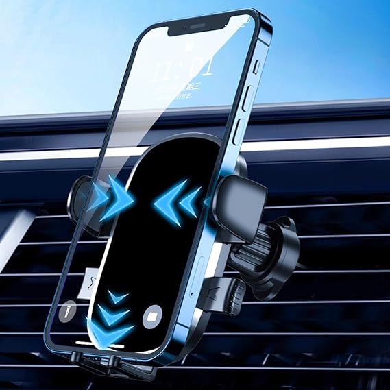 2026 車用携帯電話ホルダー メタルフッククリップ付き エアベント携帯電話スタンド カーマウント 360°回転 ワンボタンリリース iPhone Galaxy Googleおよびほとんどの携帯電話用 ケースに優しい ラウンドブラック