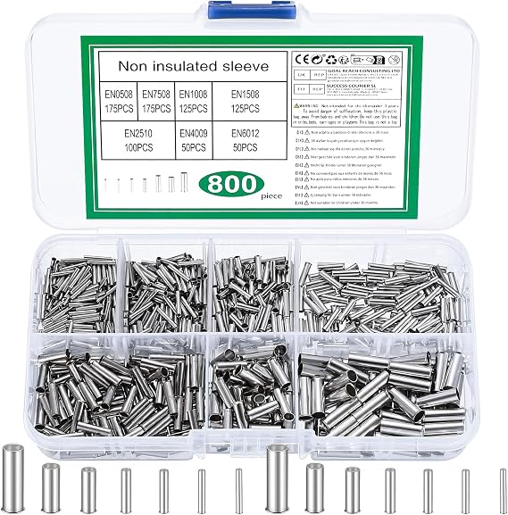 800 Pcs Wire Ferrules Kit, 10-22 AWG, Non-Insulated