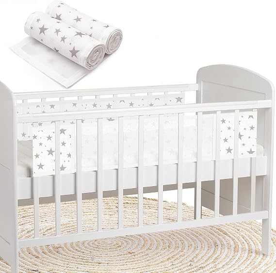 WYSWYG Breathable Mesh Cot Bumper, 2 Pieces of Adjustable Breathable Cot Bumpers for Cot Bumper with Easy Install Velcro for All Sorts of Cribs,170 cm, White.