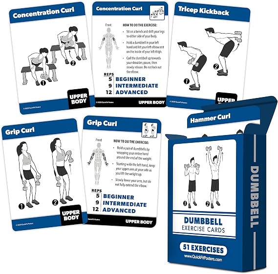 QUICKFIT Dumbbell Exercise Cards - Fitness Playing Cards with Over 50 Dumbbell Workouts - 2.5" x 3.5" (Standard Playing Card Size)