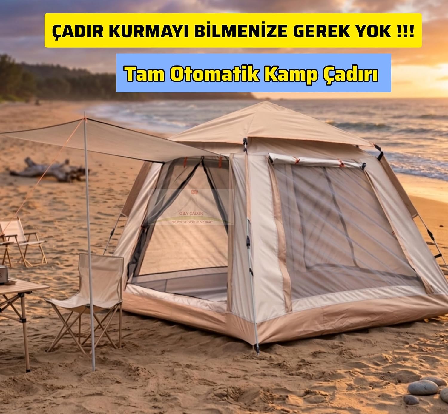 Tam Otomatik Tenteli 4-6 Kişilik Kamp Çadırı 240x240x160 Cm