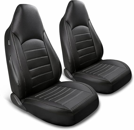 AUTOYOUTH Universal Front Car Seat Covers, Waterproof PU Leather, Black, Airbag Compatible, Pair, for SUV, Van, Saloon