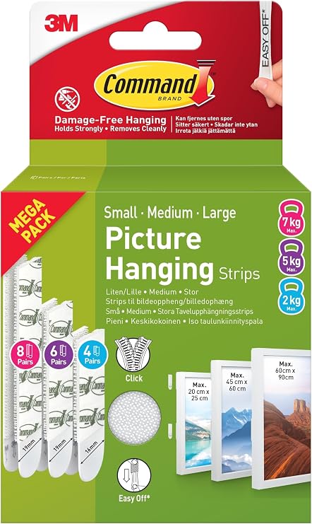 Command Picture Hanging Strips, Value Pack - 8 Large, 6 Medium, 4 Small Pairs | Damage-Free Hanging for Photos, Frames, Mirrors, Wall Décor and Signs