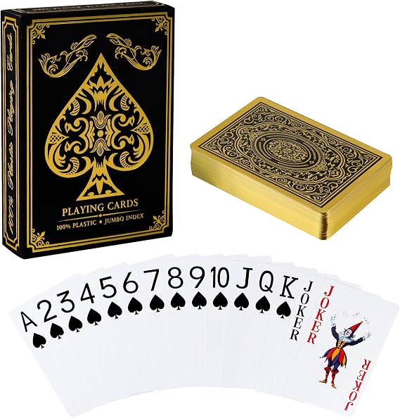 Plastic Playing Cards Waterproof Cards, Large Print Playing Cards (Gold)
