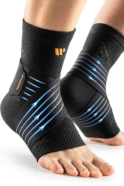 Ankle Brace Compression Sleeves with Wide Silky Straps for Men & Women - 3D Knit Foot Support for Plantar Fasciitis Relief, Achilles Tendonitis, Sprain, Black, Size XL (1 Pair)