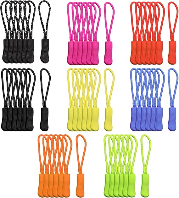 EUPSIIU 56 Pack Zipper Pulls, Zip Extension, Zip Tags Cord Pulls, Zipper Pull Replacement, Non Slip Zipper Tags, Cord Pulls Zipper for Backpacks, Bags, Tents, Trolley cases, Luggage (Multicolor)