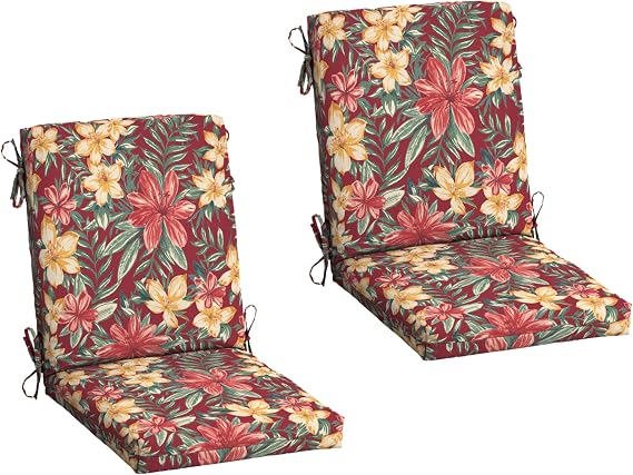 Arden 2-Pack Patio Dining Outdoor Chair Cushions, 20x44, Rain-Proof Seat Pad, Fade-Resistant Outdoor Cushion Ruby Clarissa