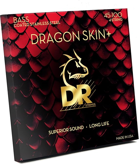DR Strings DRAGON SKIN+ Coated Stainless Steel Bass Strings – DBS-45/100 – Superior Sound with Comfortable Feel & Long Life: Medium Light 45-100