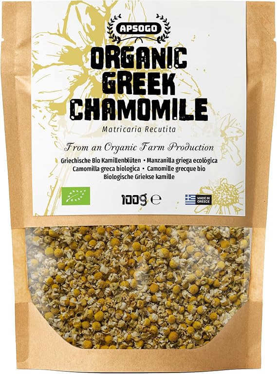 Apsogo Organic Greek Chamomile Tea - Dried Flowers, Loose Leaf, 100g