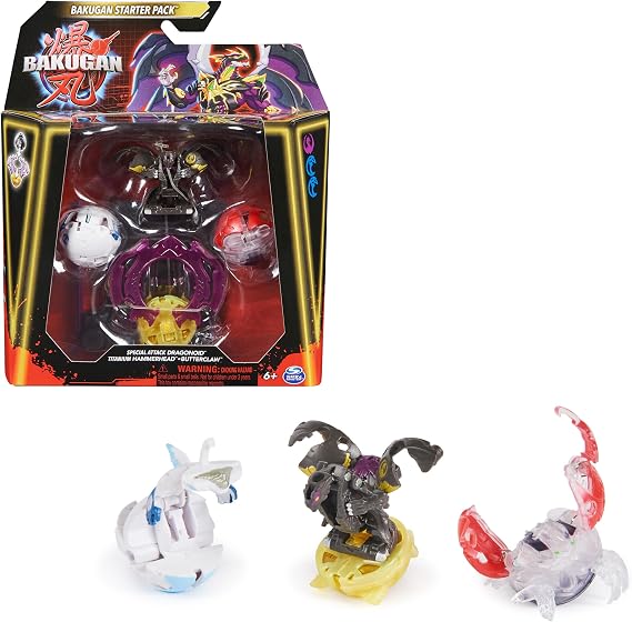 BAKUGAN Starter 3-Pack, Special Attack Dragonoid, Titanium Hammerhead, Butterclaw, Customisable Spinning Action Figures and Trading Cards, Kids’ Toys for Boys and Girls 6 and up