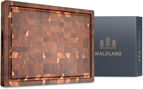 WALDLAND Premium Wooden Chopping Board Large 40 x 30 x 3 cm I Made of Robust Acacia Wood I Wooden Board Kitchen I Thick Chopping Board with Juice Groove I End Wood I End Wood