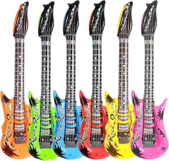 SHATCHI 1 Pc Large 90 cm Assorted Inflatable Guitar Toy for Kids and Adults - Blow Up Guitar Props for Rockstar Fancy Dress, Birthday Events, Karaoke, Disco Themes, 80s Decoration and Hen Party