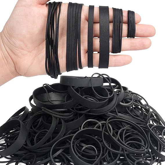 Rubber Bands190g Black Mixed Size 40mm,60mm,80x3mm,90x6mm,90x12mm,120x1.5mm