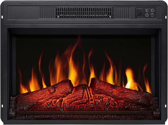 AF23S Electric Fireplace with Heater 1800W Realistic Flame Effect LED Lighting Remote Control Timer Thermostat Crinkle Effect Black